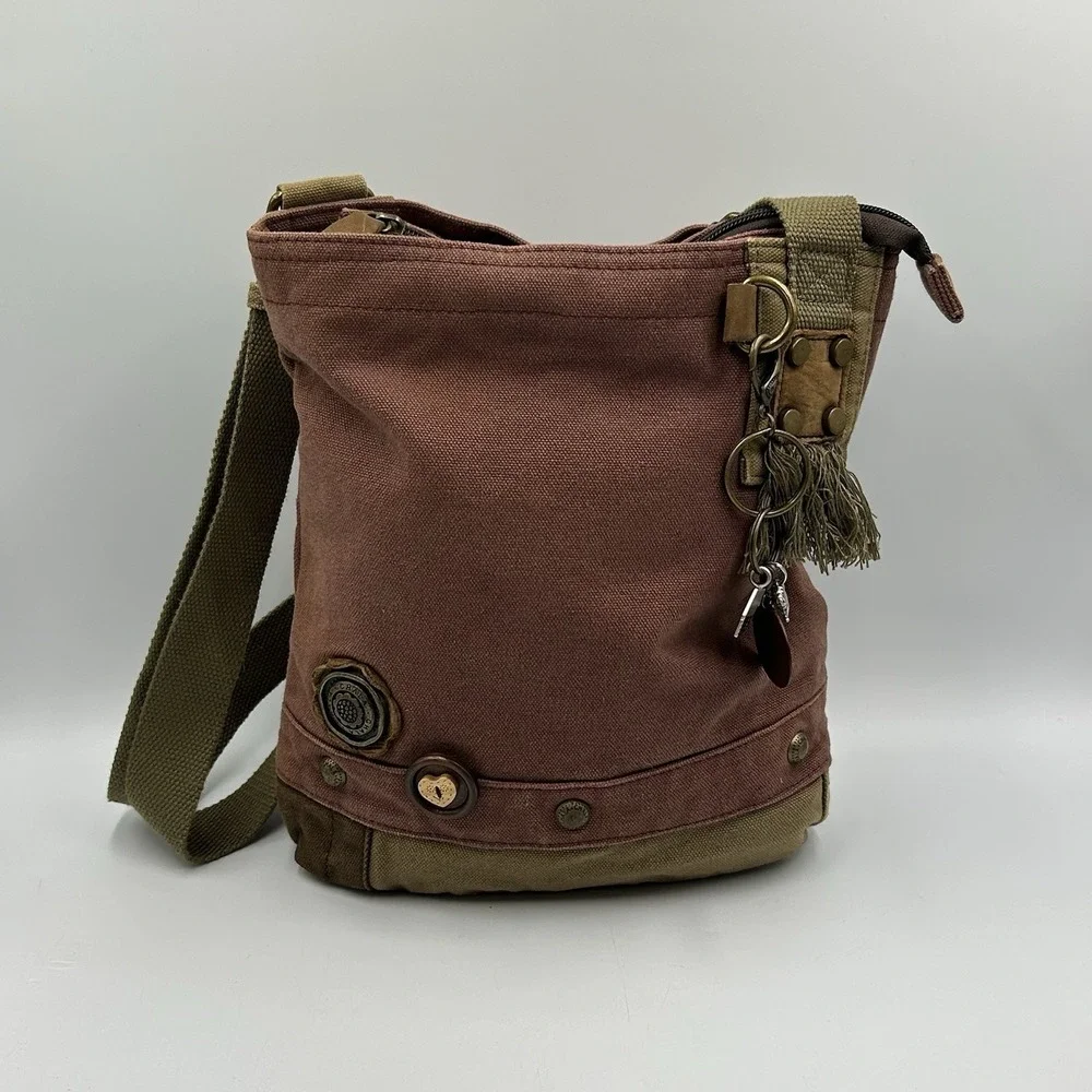 CHALA Patch Crossbody Shoulder Messenger Bag Handbag Purse Olive Khaki Plum EUC‎ - Picture 11 of 16